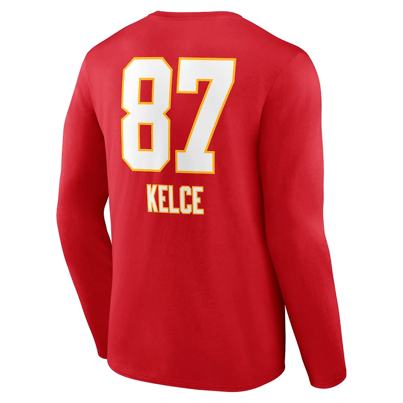T-shirt à manches longues pour homme Travis Kelce rouge avec nom et numéro de l'équipe des Kansas City Chiefs