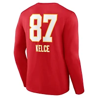 T-shirt à manches longues pour homme Travis Kelce rouge avec nom et numéro de l'équipe des Kansas City Chiefs