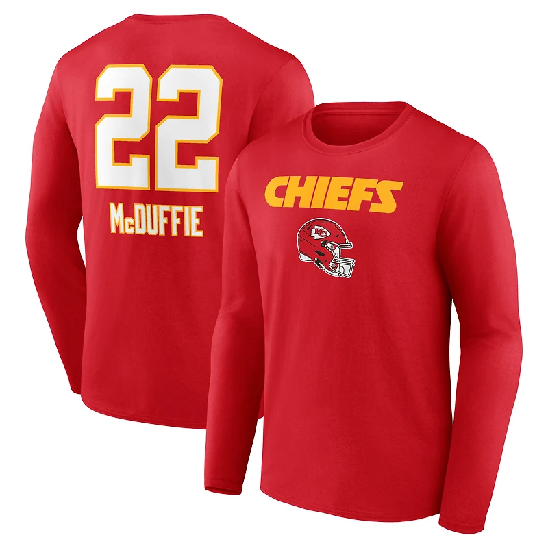 Men's Trent McDuffie Red Kansas City Chiefs Team Wordmark Name & Number Long Sleeve T-Shirt