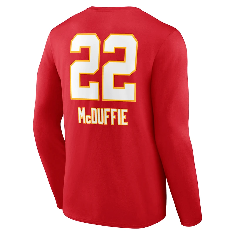 Men's Trent McDuffie Red Kansas City Chiefs Team Wordmark Name & Number Long Sleeve T-Shirt