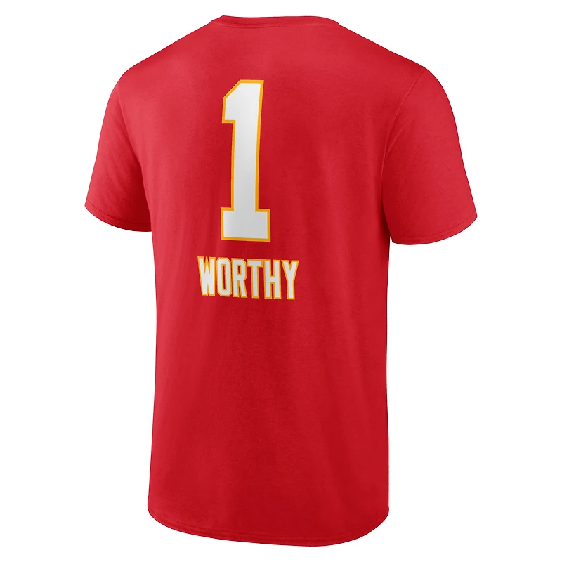 T-shirt rouge Xavier Worthy pour homme avec nom et numéro de l'équipe des Kansas City Chiefs