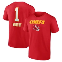 T-shirt rouge Xavier Worthy pour homme avec nom et numéro de l'équipe des Kansas City Chiefs