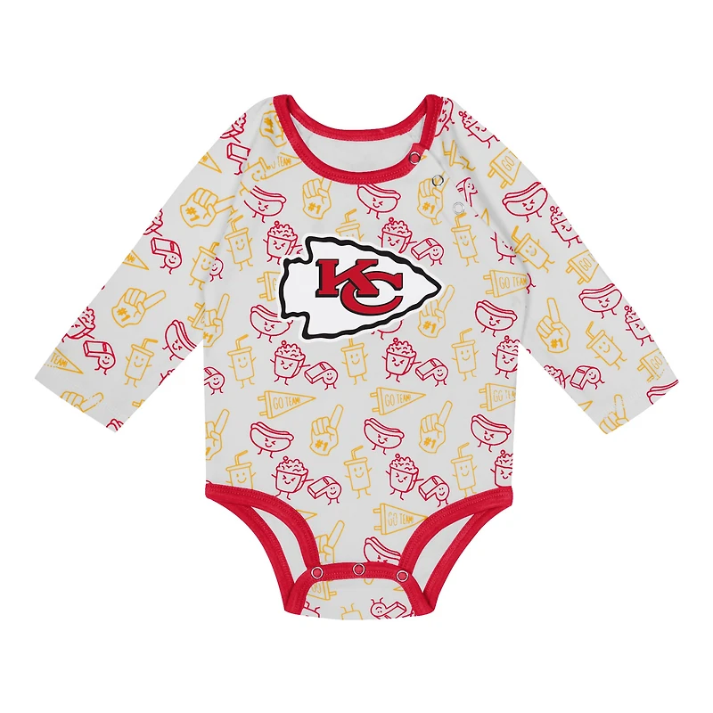 Ensemble 3 pièces avec body à manches longues, pantalon et bonnet en tricot revers Little Champ des Chiefs de Kansas City pour nouveau-nés nourrissons