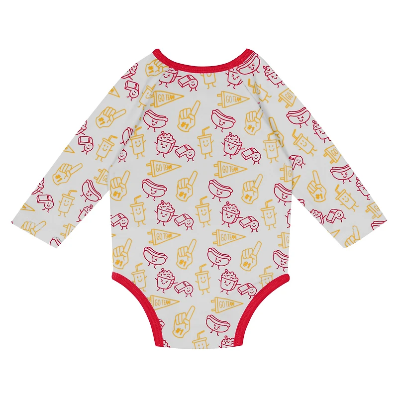 Ensemble 3 pièces avec body à manches longues, pantalon et bonnet en tricot revers Little Champ des Chiefs de Kansas City pour nouveau-nés nourrissons