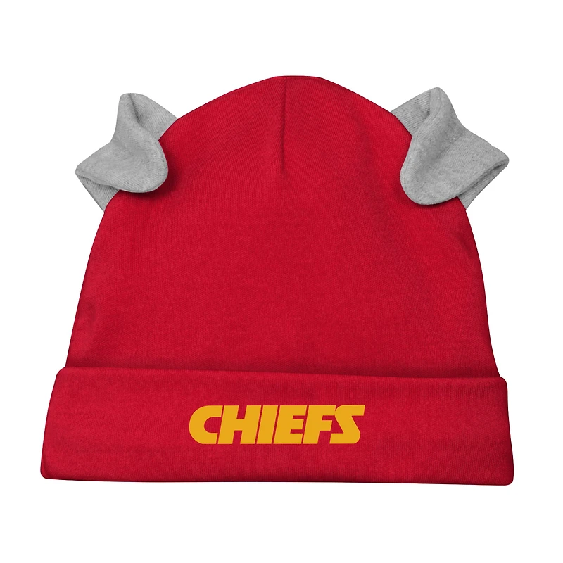 Ensemble 3 pièces avec body à manches longues, pantalon et bonnet en tricot revers Little Champ des Chiefs de Kansas City pour nouveau-nés nourrissons