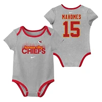 Ensemble de 3 bodies Nike pour nouveau-né et bébé avec nom numéro Patrick Mahomes des Kansas City Chiefs
