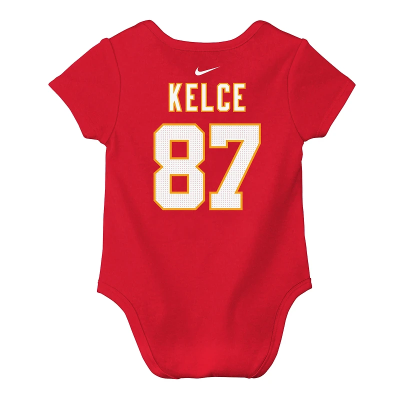 Body Nike Travis Kelce pour nouveau-né et bébé avec nom numéro de joueur des Kansas City Chiefs rouge