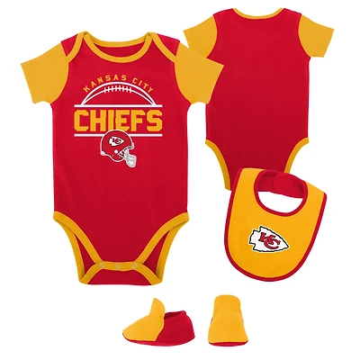 Ensemble trois pièces body, bavoir et chaussons pour nouveau-né bébé rouge/or Kansas City Chiefs Home Field Advantage