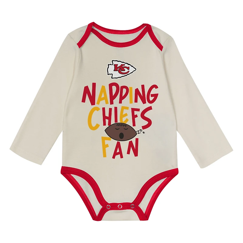 Newborn Outerstuff Red Kansas City Chiefs Little Champ Three-Piece Long Sleeve Bodysuit, Pants and Cuffed Hat Set