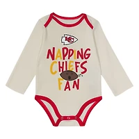 Newborn Outerstuff Red Kansas City Chiefs Little Champ Three-Piece Long Sleeve Bodysuit, Pants and Cuffed Hat Set