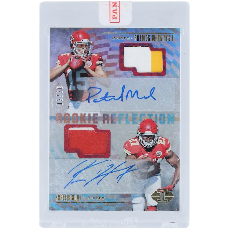 Patrick Mahomes & Kareem Hunt Kansas City Chiefs Autographed 2017 Panini Illusions Dual-Color Relics #RA-MH #2/20 Rookie Card