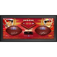 Ballon de football Duke Two Shadowbox dédicacé par Patrick Mahomes et Travis Kelce des Kansas City Chiefs, champions du Super Bowl LVIII