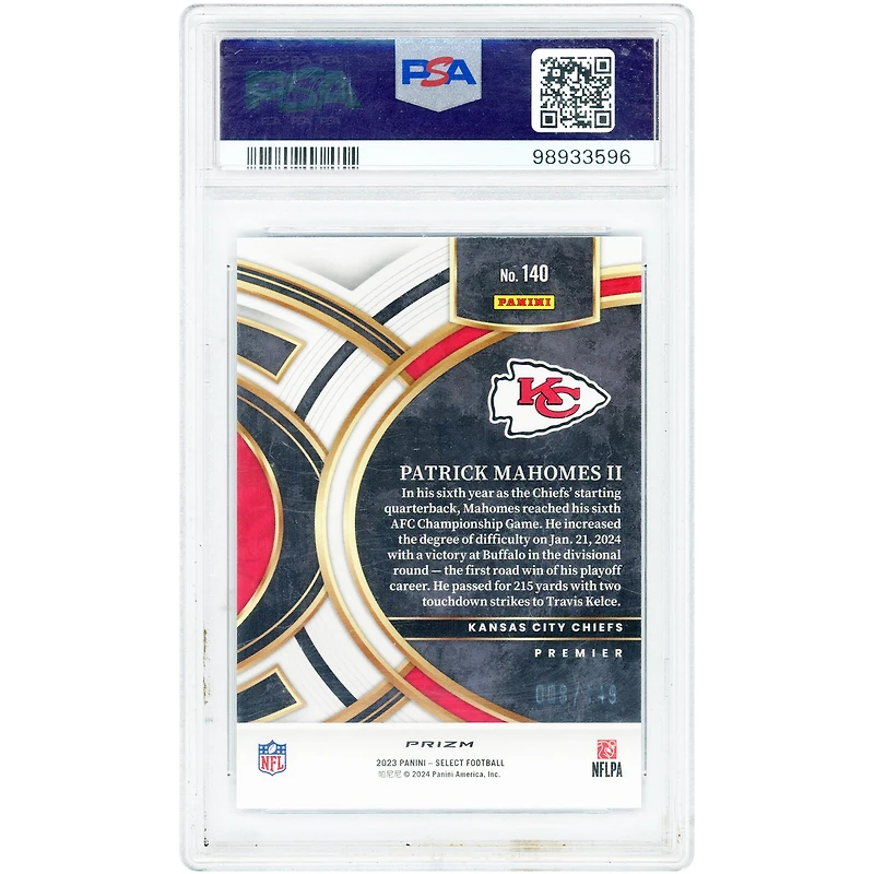 Patrick Mahomes Kansas City Chiefs 2023 Panini Select Blue Prizm #140 #8/149 PSA Authenticated 10 Card