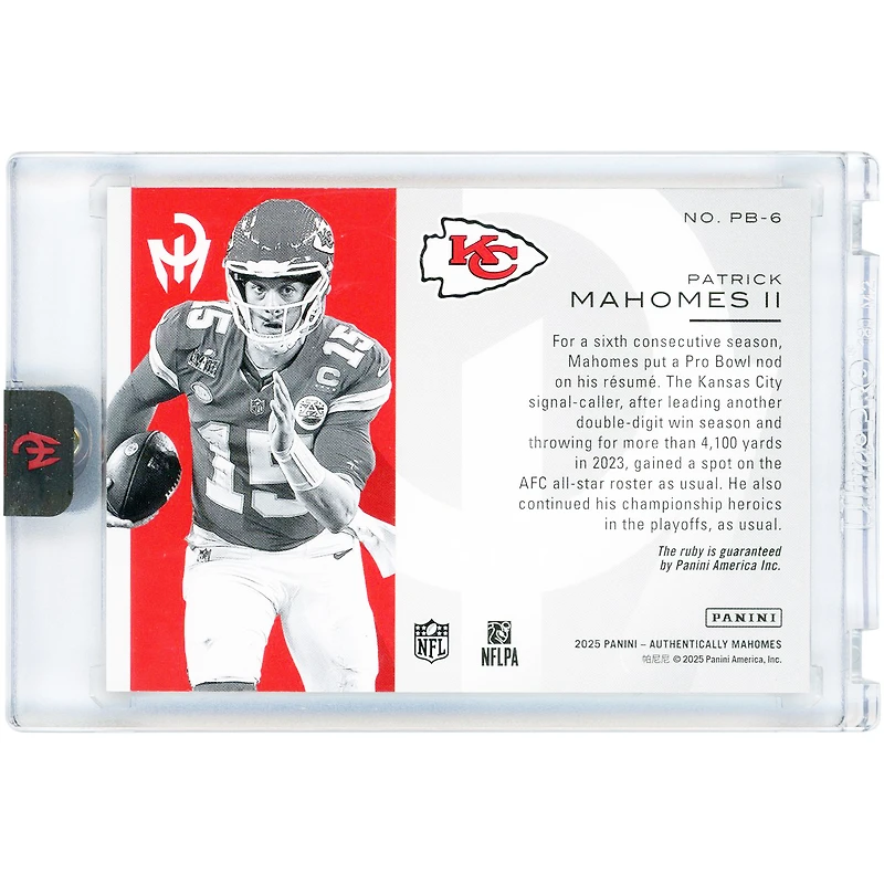 Patrick Mahomes Kansas City Chiefs 2025 Panini Authentically Mahomes Ruby Jewel Pro Bowl #PB-6 #2/15 Card