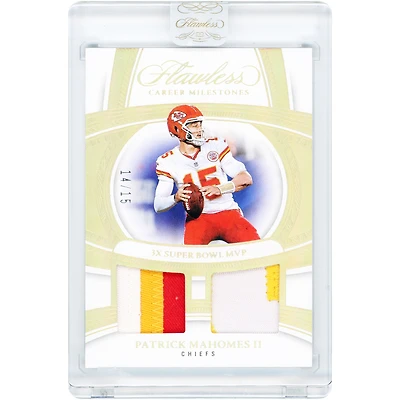 Patrick Mahomes Kansas City Chiefs 2025 Panini Flawless Holo Gold Career Milestones Dual Tri-Color Relics #CM-PMS #14/15 Card