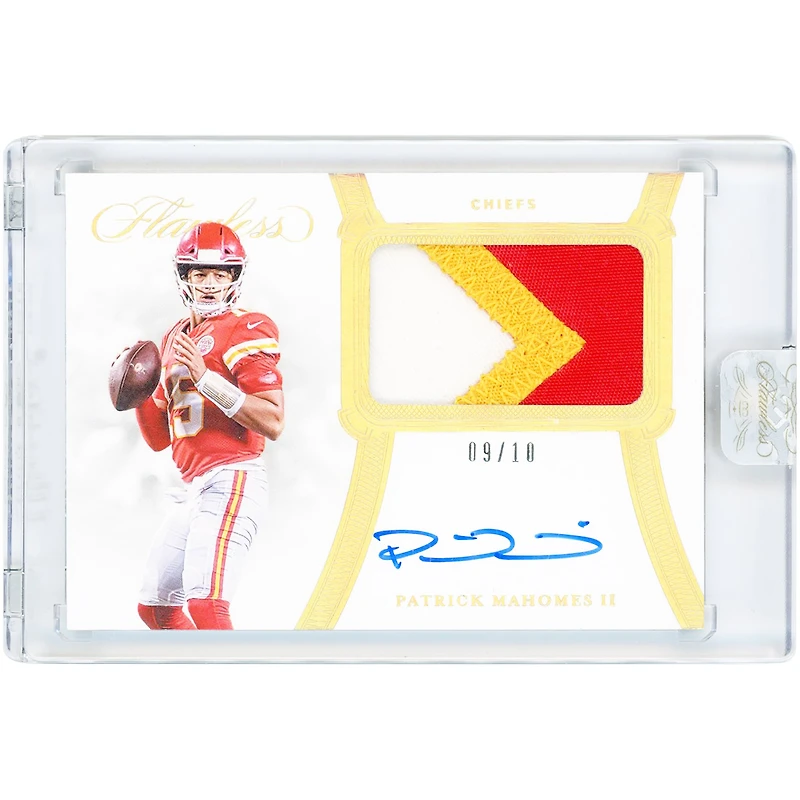 Patrick Mahomes Kansas City Chiefs Autographed 2020 Panini Flawless Holo Gold Tri-Color Jersey Relic #PA-PMA #9/10 Card