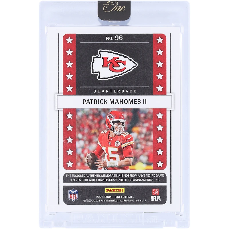 Patrick Mahomes Kansas City Chiefs Autographed 2022 Panini One Lone Star Relic #96 #1/10 Card