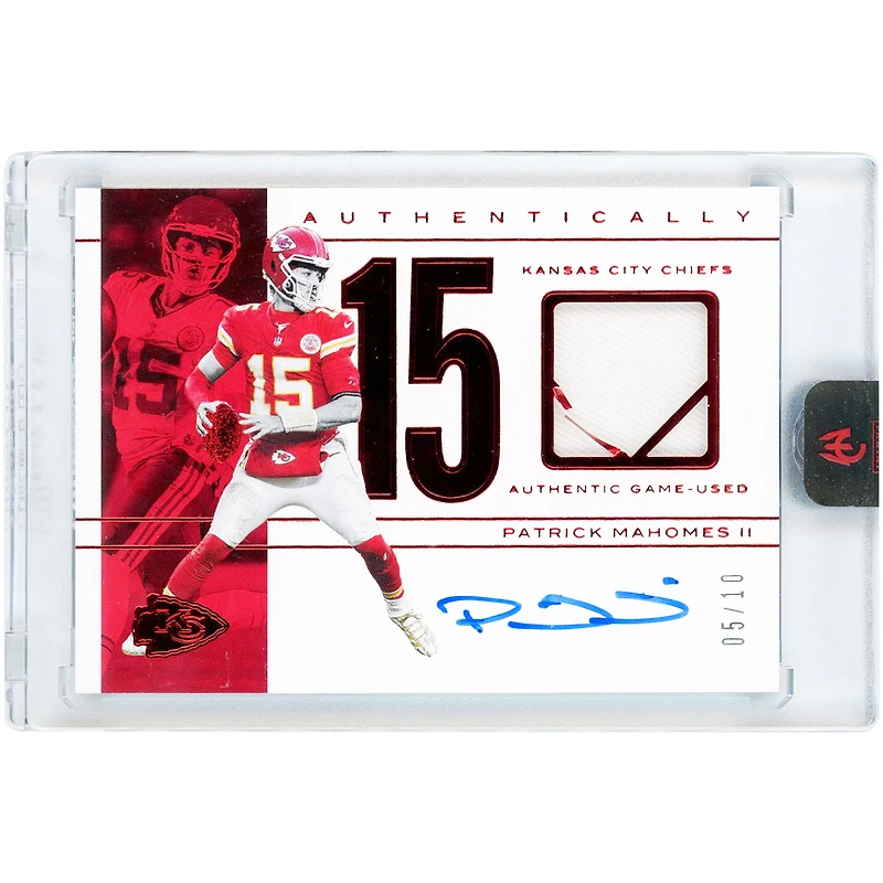 Patrick Mahomes Kansas City Chiefs Autographed 2025 Panini Authentically Mahomes Game-Used Jersey Relic #GUJA-1 #5/10 Card