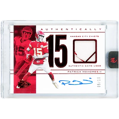 Patrick Mahomes Kansas City Chiefs Autographed 2025 Panini Authentically Mahomes Game-Used Jersey Relic #GUJA-1 #5/10 Card