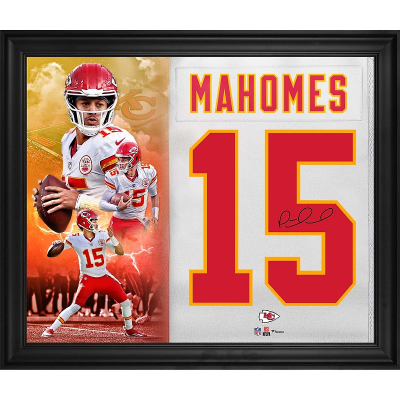 Collage encadré autographié du numéro de maillot blanc de Patrick Mahomes des Chiefs de Kansas City (20" x 24")