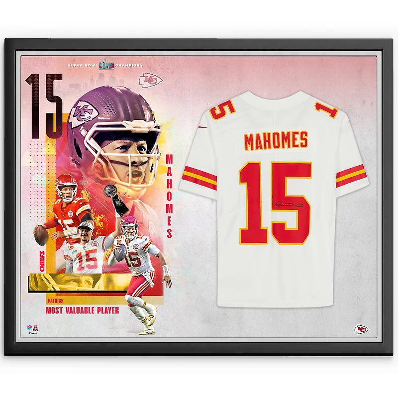 Maillot Nike encadré autographié par Patrick Mahomes des Kansas City Chiefs pour le Super Bowl LVII Champions Blanc