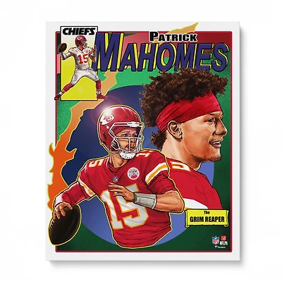 Photo non signée de Patrick Mahomes, Kansas City Chiefs, 16" x 20" - Art de Brian Kong