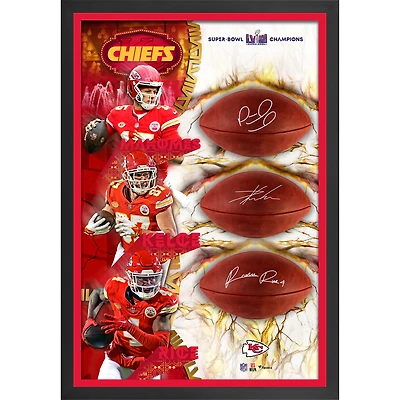 Patrick Mahomes, Travis Kelce & Rashee Rice Kansas City Chiefs Autographed Super Bowl LVIII Champions Duke Three Football Shadowbox