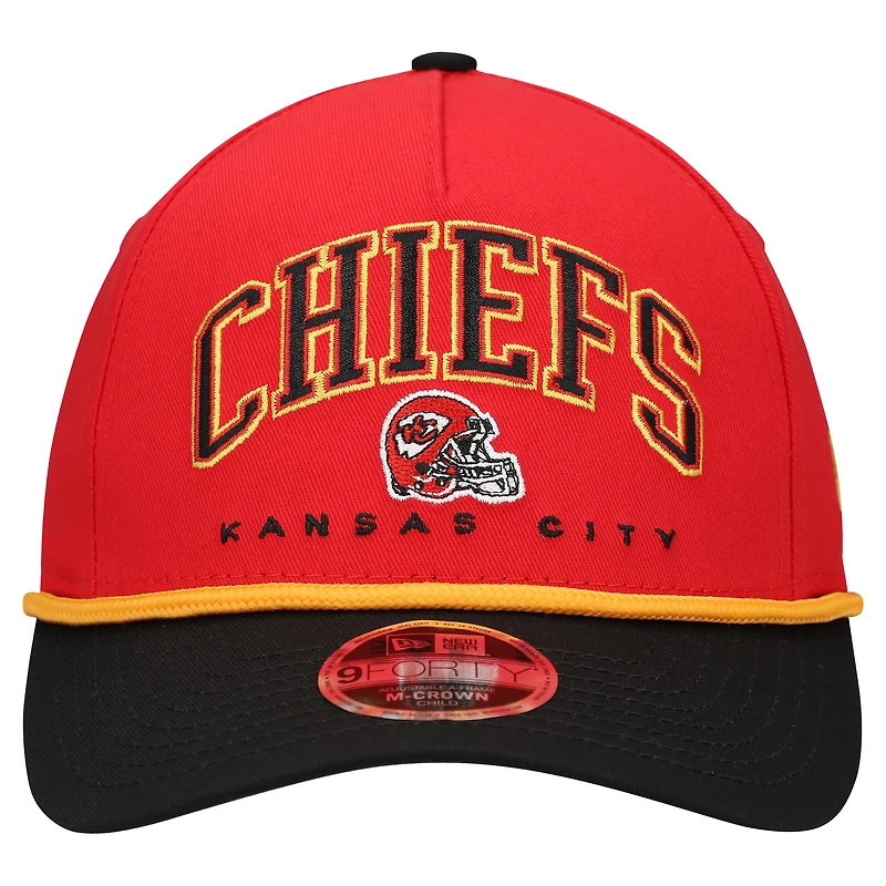 Casquette ajustable New Era rouge/noir Kansas City Chiefs Arch COOLERA 9FORTY A-Frame M-Crown pour enfant d'âge préscolaire