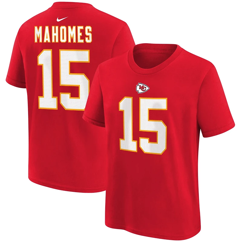 T-shirt Nike pour enfant d'âge préscolaire, à l'effigie de Patrick Mahomes, joueur des Kansas City Chiefs, avec son nom et numéro.
