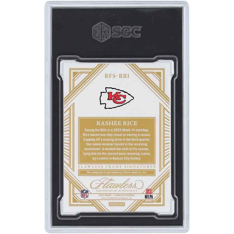 Rashee Rice Kansas City Chiefs Autographed 2023 Panini Flawless Ruby Rookie Frame #RFS-RRI #4/15 SGC Authenticated 9.5/10 Rookie Card