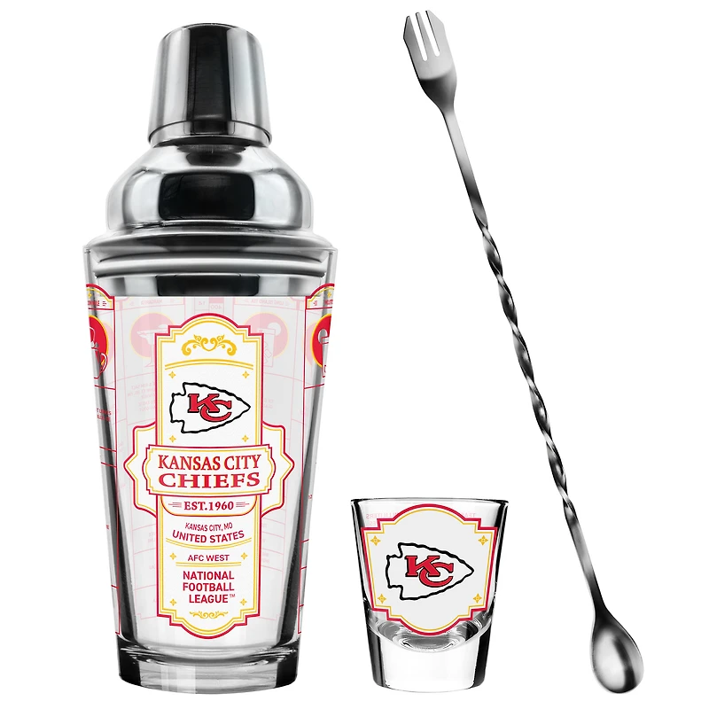 The Sports Vault Kansas City Chiefs Ensemble de cinq verres à shot et verres à mélange pour barman