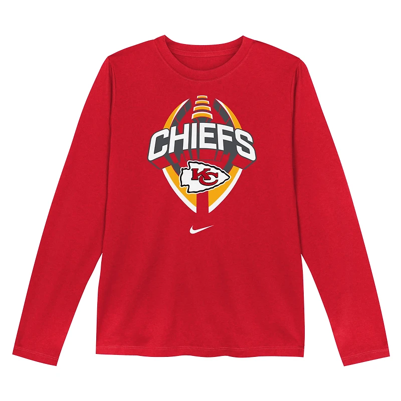 T-shirt Nike rouge à manches longues pour enfant Kansas City Chiefs Primetime Legend Icon Performance