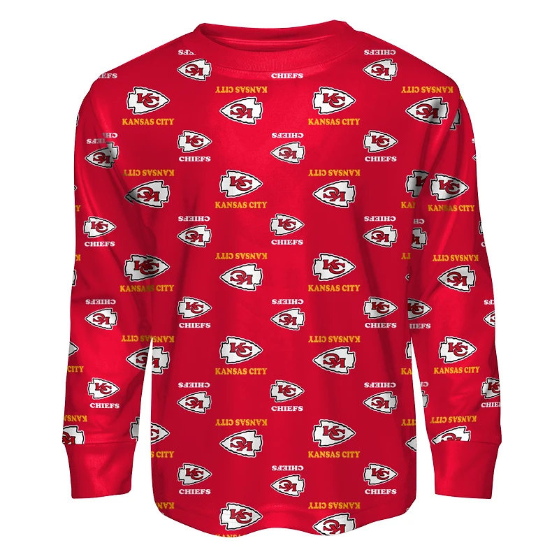 Toddler Outerstuff Red Kansas City Chiefs All-Over-Print Long Sleeve T-Shirt and Pants Sleep Set