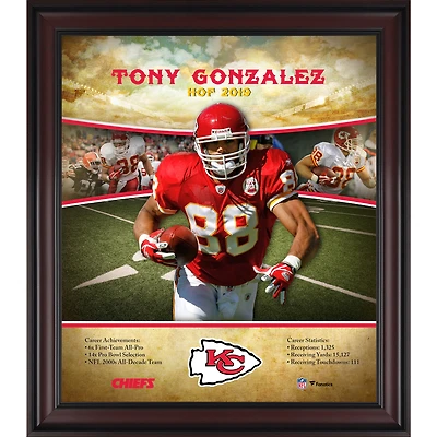 Profil de carrière encadré de Tony Gonzalez, Kansas City Chiefs, 15" x 17" au Temple de la renommée