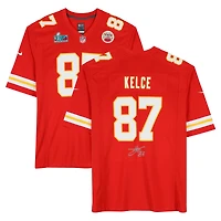 Maillot de match Nike rouge dédicacé par Travis Kelce des Kansas City Chiefs pour le Super Bowl LVII