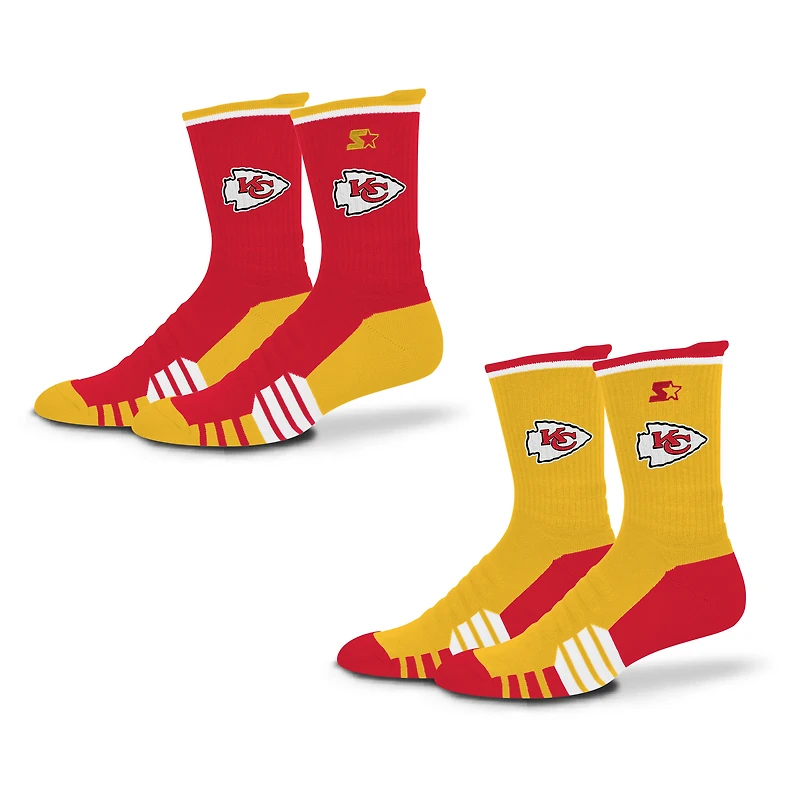 Lot de 2 paires de chaussettes unisexes Starter rouge/or des Chiefs de Kansas City Breakaway Crew