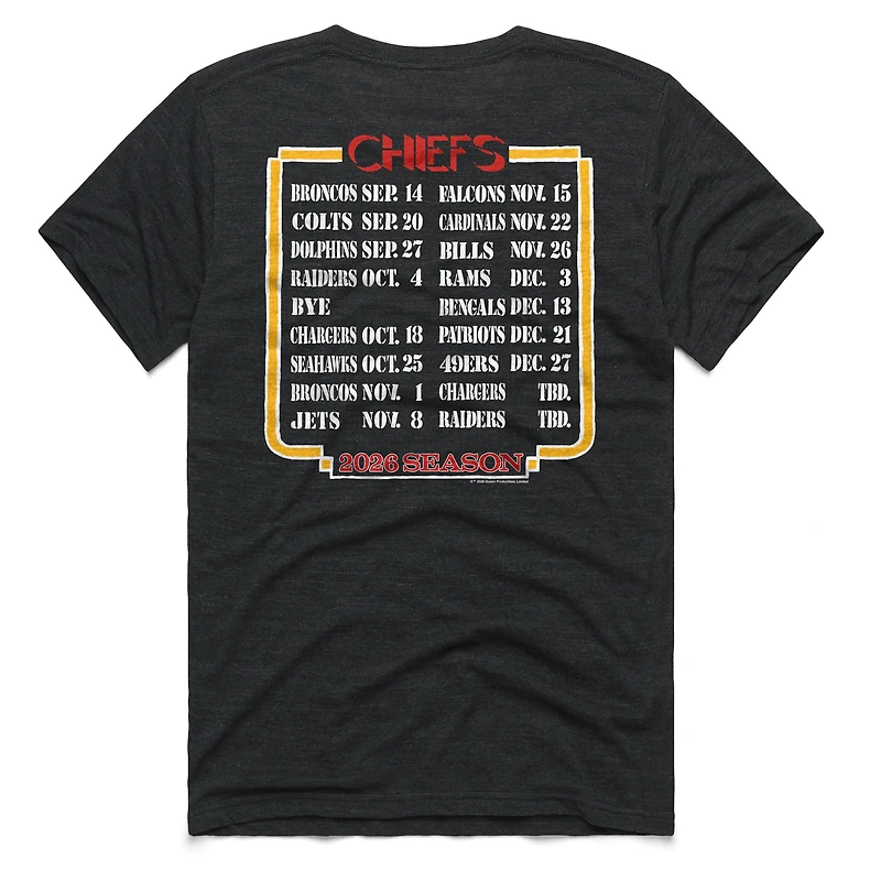 T-shirt unisexe Hommage Charcoal Kansas City Chiefs 2026 NFL Calendar Queen Tri-Blend