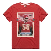 T-shirt unisexe en mélange de trois matières, hommage à Derrick Thomas, Kansas City Chiefs, rouge, inspiré des cartes collectionner NFL Topps.