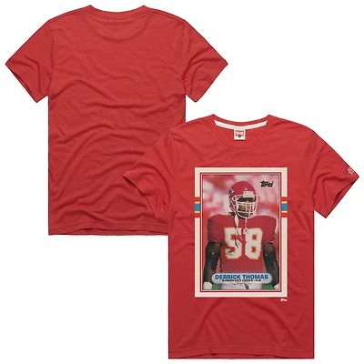 T-shirt unisexe en mélange de trois matières, hommage à Derrick Thomas, Kansas City Chiefs, rouge, inspiré des cartes collectionner NFL Topps.