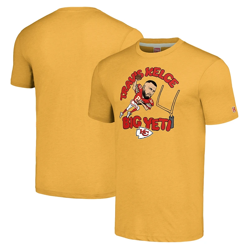 T-shirt unisexe hommage à Travis Kelce, joueur des Kansas City Chiefs, or, caricature, mélange de trois matières