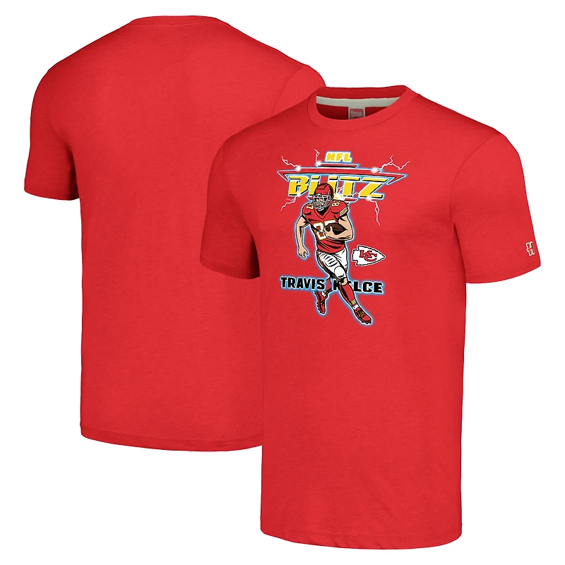Unisex Homage Travis Kelce Heathered Red Kansas City Chiefs NFL Blitz Player Tri-Blend T-Shirt