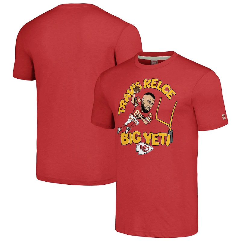 T-shirt unisexe en mélange de trois matières, hommage à Travis Kelce, joueur des Kansas City Chiefs, rouge, caricature du
