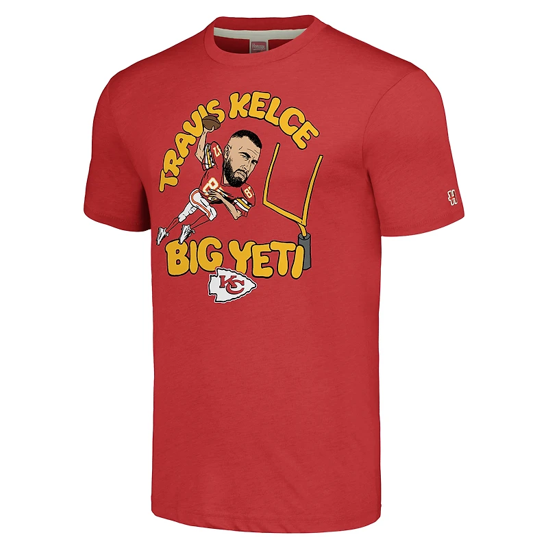 T-shirt unisexe en mélange de trois matières, hommage à Travis Kelce, joueur des Kansas City Chiefs, rouge, caricature du