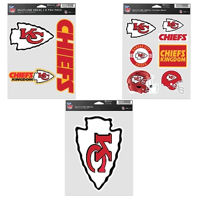 Lot de trois autocollants pour supporters des Kansas City Chiefs de WinCraft