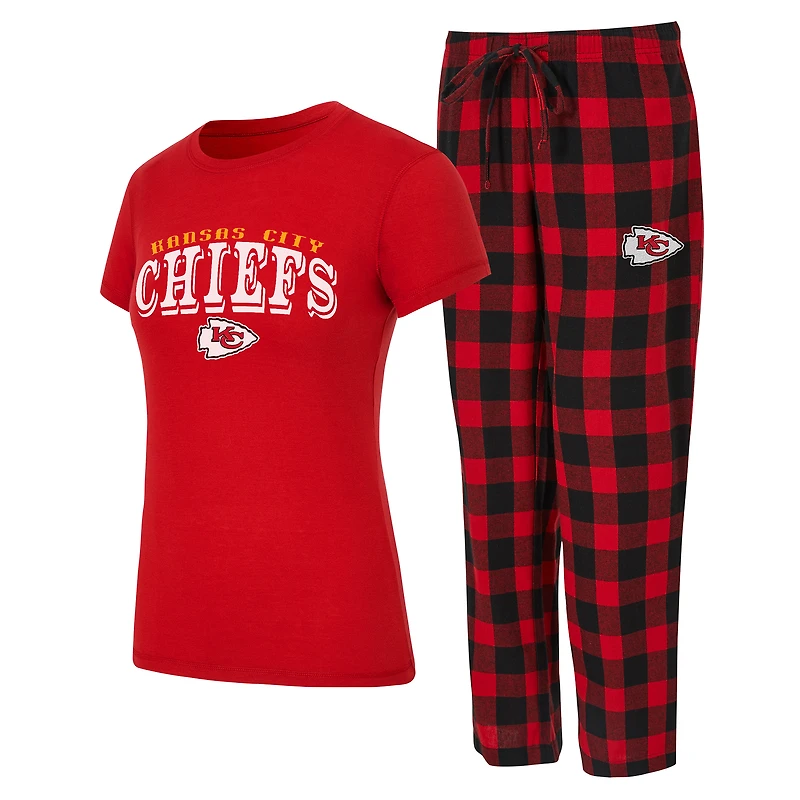 Ensemble pyjama en flanelle Concepts Sport rouge/noir Kansas City Chiefs Avondale pour femme : t-shirt et pantalon