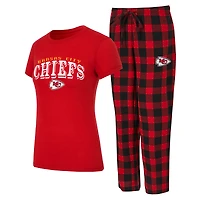 Ensemble pyjama en flanelle Concepts Sport rouge/noir Kansas City Chiefs Avondale pour femme : t-shirt et pantalon