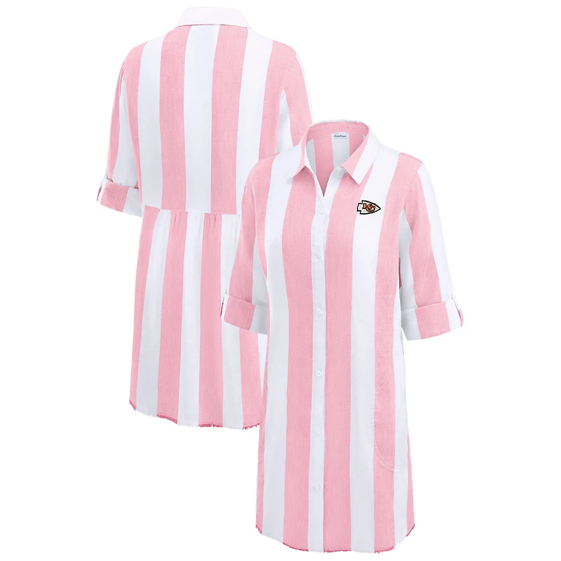 Women's Tommy Bahama Pink/White Kansas City Chiefs Rugby Beach Stripe Button-Up Tunic