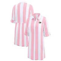 Women's Tommy Bahama  Pink/White Kansas City Chiefs Rugby Beach Stripe Button-Up Tunic
