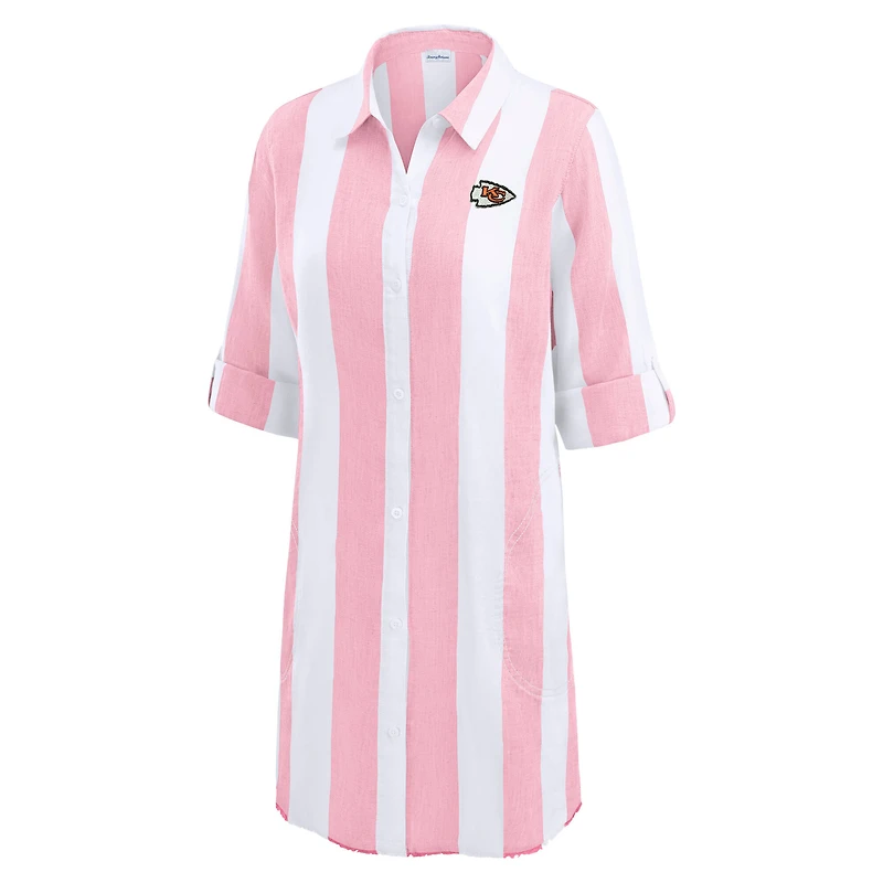Tunique boutonnée à rayures de rugby Tommy Bahama rose/blanc pour femme des Kansas City Chiefs