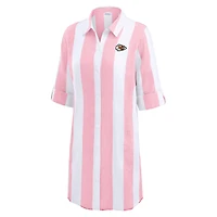 Tunique boutonnée à rayures de rugby Tommy Bahama rose/blanc pour femme des Kansas City Chiefs